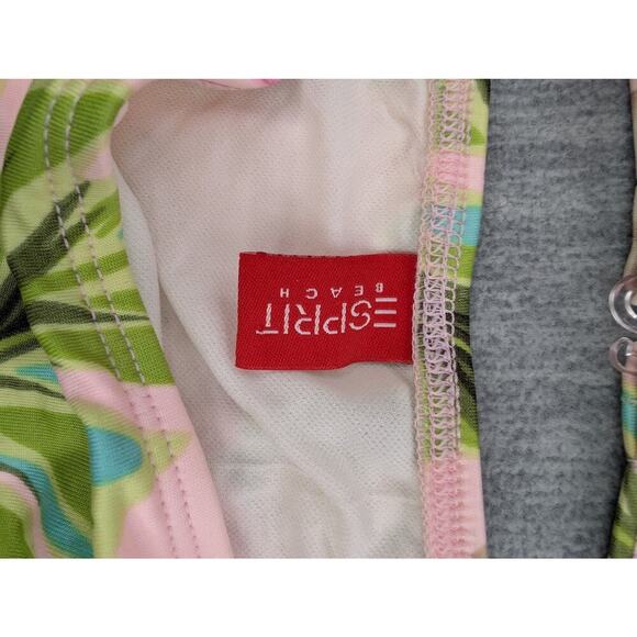 Vintage Esprit Bikini Womens Small Pink Green Leaf Floral Halter Top Bottom Y2K - Picture 8 of 14